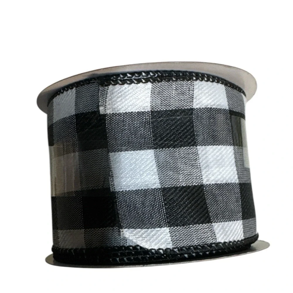 Black White Buffalo Check Wired Ribbon 2.5